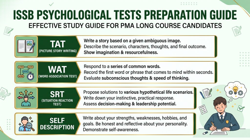 A strategy-based infographic showing the major components of successful ISSB preparation for PMA Long Course 2026, including GTO, interview, fitness, and study planning.