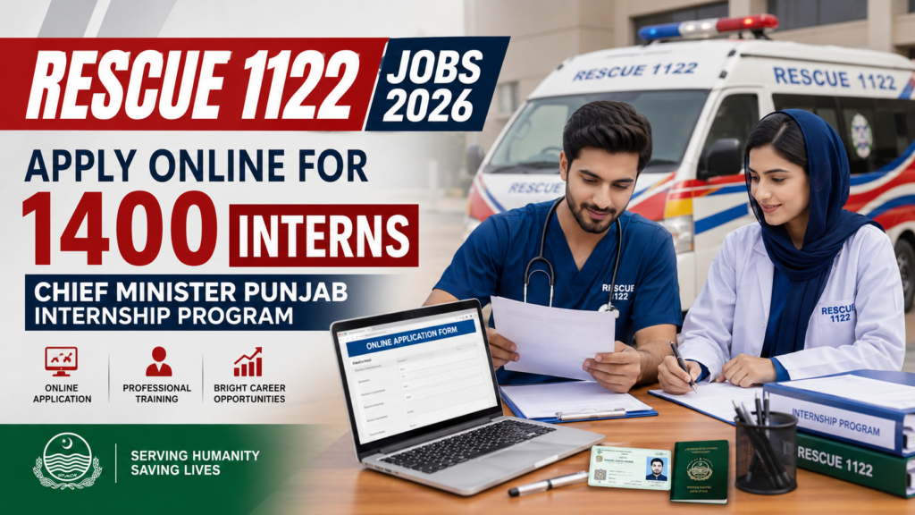 Rescue 1122 Jobs 2026 apply online for 1400 interns under Chief Minister Punjab Internship Program in emergency services.
