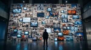 A young person stands before a dramatic wall of global news moments from 2002 to 2026, showing wars, protests, pandemics, climate disasters, AI technology, and major world affairs