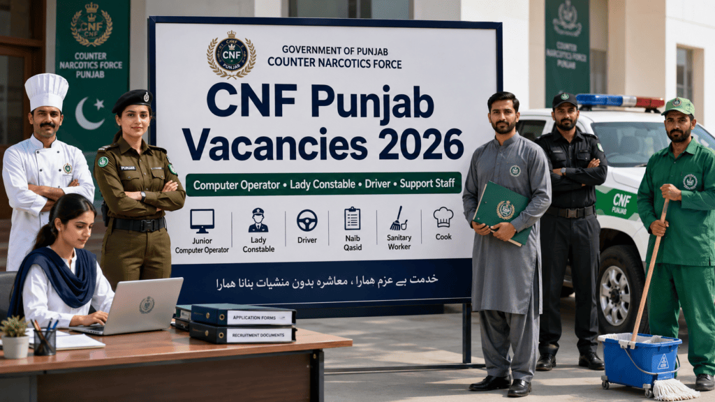 CNF Punjab vacancies 2026 junior computer operator lady constable driver support staff