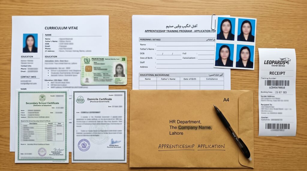 Documents required for the SNGPL apprenticeship application and postal submission process