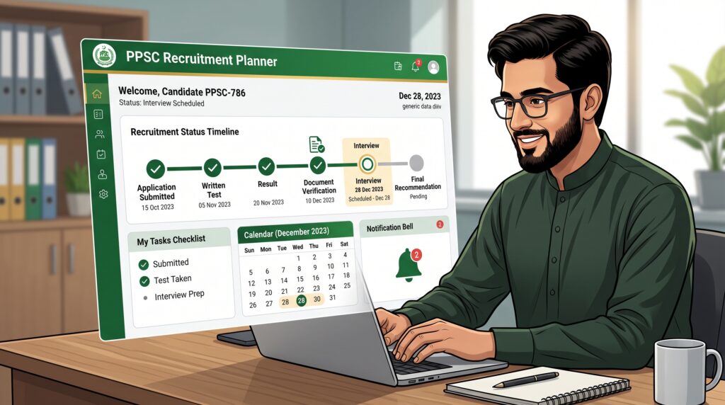PPSC Planner used to track application progress, test dates, interviews and final results