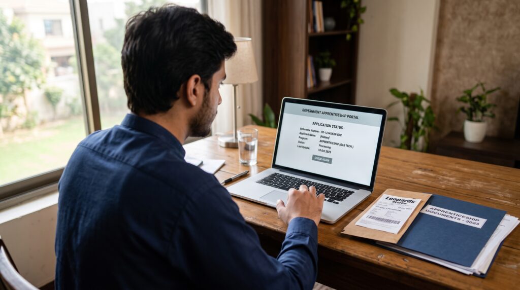 Applicant checking an SNGPL application status online with a reference number