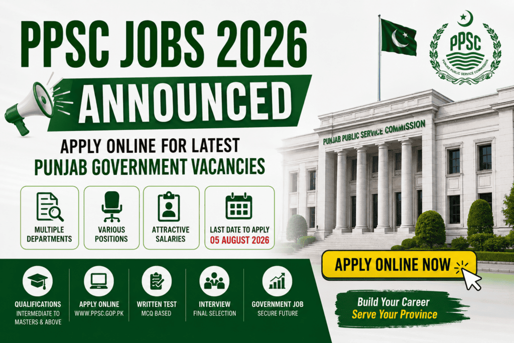 PPSC Jobs 2026 announced with online applications open for latest Punjab Government vacancies across multiple departments.