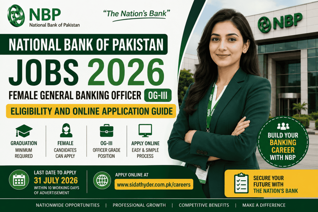 National Bank of Pakistan Jobs 2026 featured image for Female General Banking Officer OG-III eligibility and online application guide.