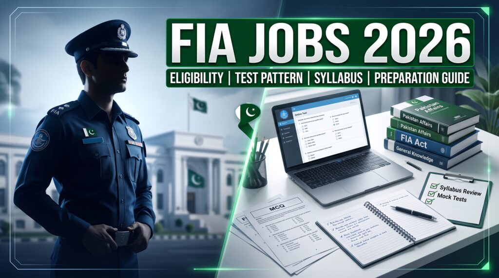 FIA Jobs 2026 preparation guide featuring eligibility criteria, test pattern, syllabus, and exam preparation resources for candidates in Pakistan.
