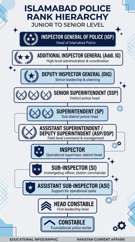 Islamabad Police ranking structure from constable to inspector general