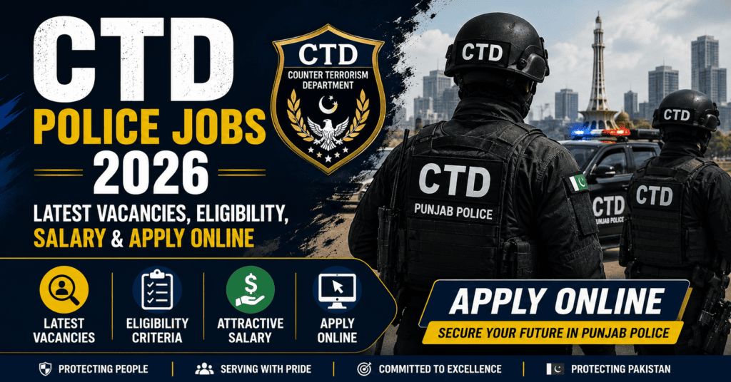CTD Police Jobs 2026 – Latest Vacancies, Eligibility, Salary and Apply Online