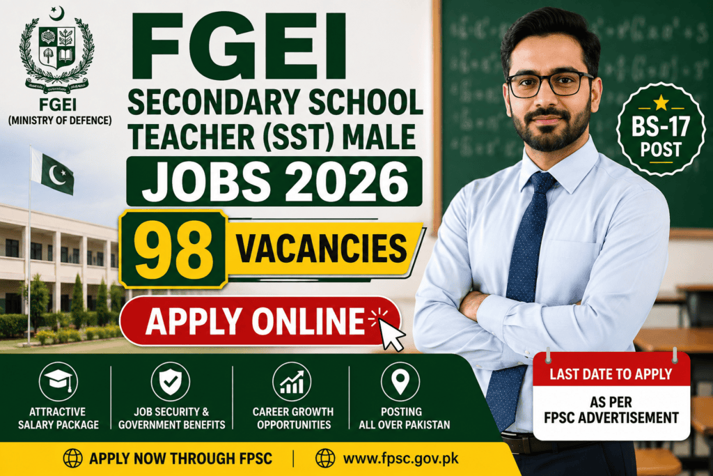 FGEI Secondary School Teacher SST Male Jobs 2026 with 98 BS-17 vacancies FGEI SST Male Jobs