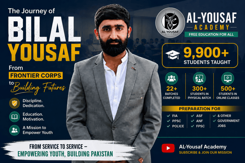 Bilal Yousaf, founder of Al-Yousaf Academy, promoting free government job preparation for Pakistani youth