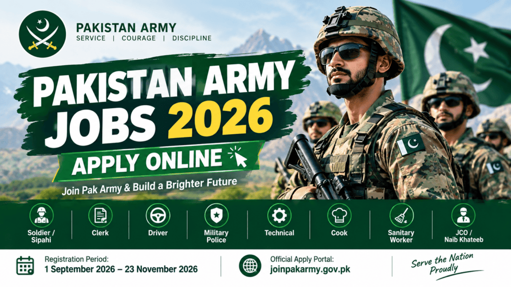 Pakistan Army Jobs 2026 apply online for Soldier, Clerk, Driver, Military Police and other vacancies