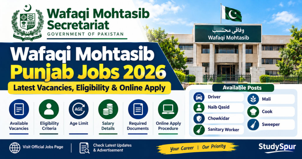 Wafaqi Mohtasib Punjab Jobs 2026 latest vacancies, eligibility criteria, salary, age limit and online apply details