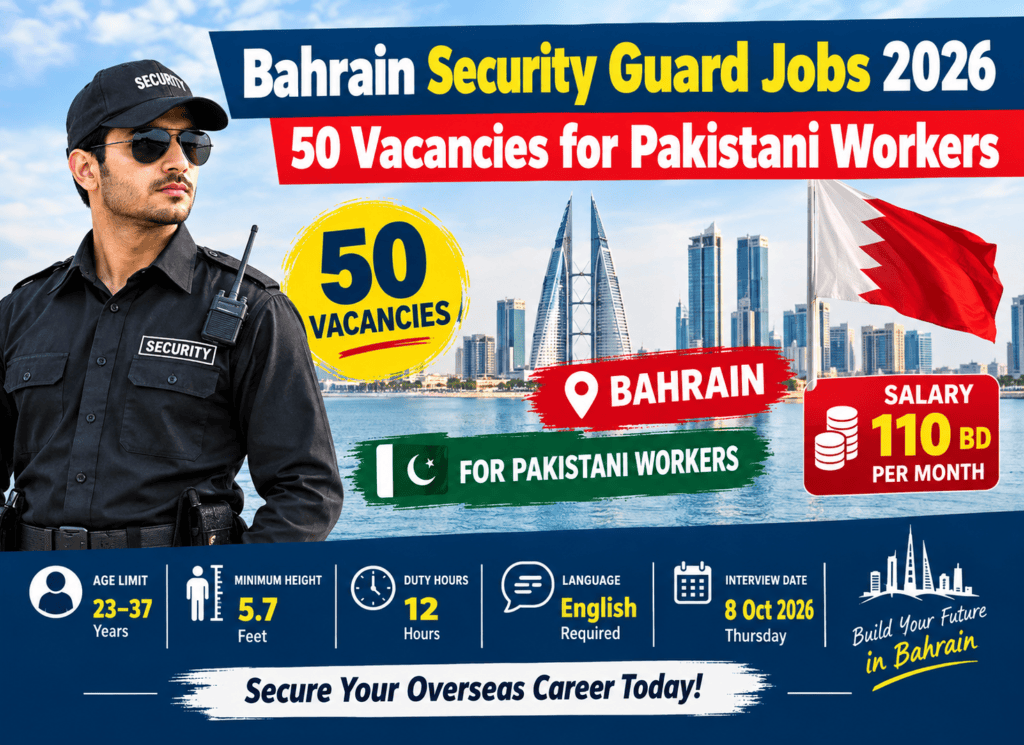 Bahrain Security Guard Jobs 2026 – 50 vacancies for Pakistani workers